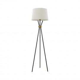 Mercator-Luton Floor Lamp - White Linen Tapered Shade - Black / Brushed Brass